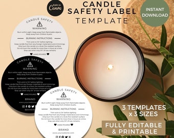 Candle Safety Label Template Editable, Printable Candle Warning Labels, Candle Jar Labels Stickers, Candle Instruction Guide, Canva Template
