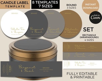 Candle Tin Label Template Editable, Modern Candle Labels Stickers, Printable Candle Label Canva Template, Custom Candle Jar Labels Packaging