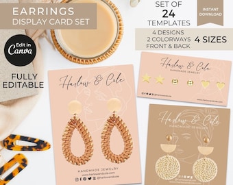 Editable Earrings Display Card Template Canva, Printable Earrings Label Cards, Dangle Earrings Holder, Earring Studs Board, Boho Aesthetic
