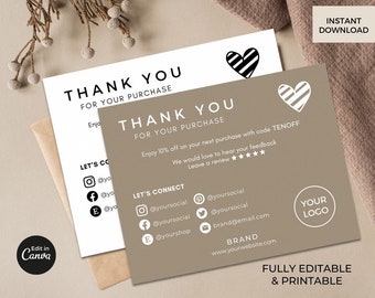 Thank You Card Template Editable Canva, Printable Thank You Cards, Modern Business Card, Hang Tags, Brand Logo Design, Custom Product Labels