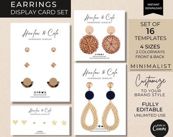 Editable Earrings Display Card Template Canva, Printable Earrings Label Card Tags, Drop Dangle Earrings Card Holder, Earring Studs Board Set