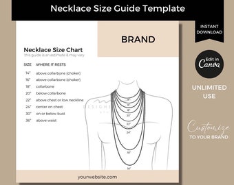 Editable Necklace Size Chart Template | Printable Necklace Size Guide Template Card | Custom Canva Template for business social media shop