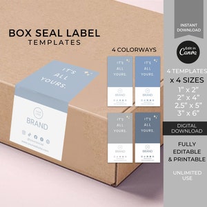 Modelo de etiqueta de caixa editável Canva, etiquetas de selo de caixa de correio para impressão, selo de etiqueta de caixa personalizado, etiquetas de agradecimento de caixa personalizadas