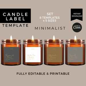 Modello di etichetta per candele minimalista Canva, etichette per candele modificabili stampabili, adesivi per etichette per barattoli di candele moderne, confezioni di candele dal design personalizzato