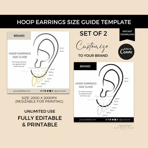Editable Hoop Earrings Size Chart Template Canva, Printable Earrings Size Guide, Jewelry Measurement Sizing Card, Custom Canva Template Set