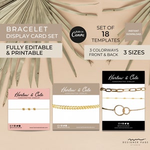 Editable Bracelet Display Card Template Canva, Printable Bracelet Cards Label Templates, Jewelry Display Set, Bracelet Tags, Bracelet Holder