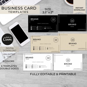 Sjabloon voor visitekaartjes bewerkbaar canvas, moderne afdrukbare visitekaartjes, aangepaste bedankkaarten voor winkel, gepersonaliseerde labels Tags set