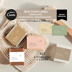 Plantilla editable de etiqueta de jabón en barra (Canva), etiquetas de jabón imprimibles, diseño de etiqueta para envolver jabón, etiquetas adhesivas para productos de baño y corporales, etiquetas para lavado de manos