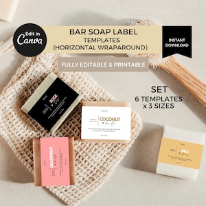 Modello modificabile per etichette di saponette, etichette stampabili per confezioni di saponette, set di etichette per confezioni di saponette, adesivi per etichette di saponette Canva, etichette per lavaggio a mano