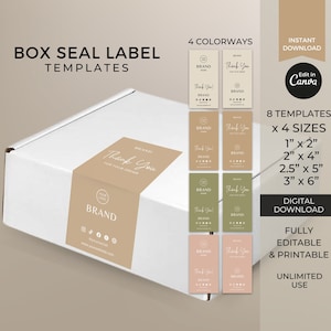 Plantilla de etiquetas de caja editables de Canva, etiqueta adhesiva imprimible para sellar cajas de correo, conjunto de plantillas de etiquetas de caja personalizadas, etiqueta de agradecimiento personalizada para caja