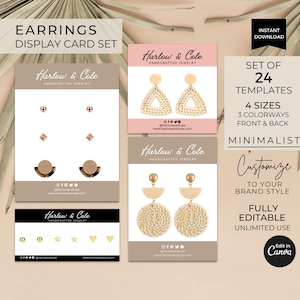 Earrings Display Cards Template Canva Editable, Printable Earrings Label Cards Set, Earrings Holder, Earring Studs Board, Minimalist Design