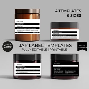 Modello minimalista per etichette per barattoli di cosmetici Canva, etichette adesive modificabili per prodotti, etichette per barattoli di crema idratante per scrub corpo, confezioni per prodotti per la cura della pelle