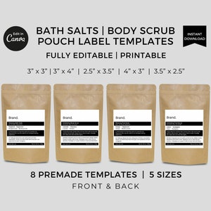 Minimalistische Badesalzbeutel Etiketten Vorlage Canva, Aesop Label Stickers bearbeitbar, Body Scrub Bag Etiketten druckbare, individuelle Hautpflege Verpackung