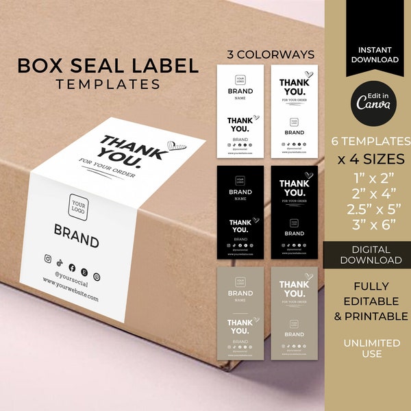 Editable Box Seal Labels Template Canva, Custom Mailer Box Label Stickers Printable, Minimalist Box Label Sticker, Personalized Box Labels