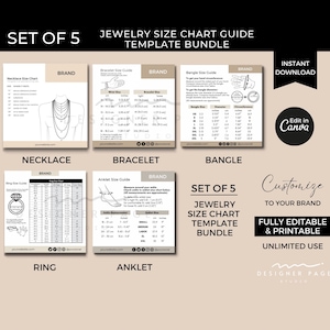 Halskette Size Chart Vorlage, Bearbeitbare Schmuck Size Guide Set Bundle, Armreif Size Chart, Ring Size Chart, Fußkettchen Size Chart