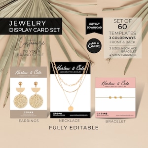 Editable Jewelry Display Card Template Canva, Printable Earrings Display Cards, Necklace Bracelet Label Hang Tags, Jewelry Packaging Set