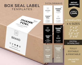 Modèle d’étiquettes de sceau de boîte modifiable Canva, autocollants d’étiquette de boîte de courrier personnalisés imprimables, autocollant d’étiquette de boîte minimaliste, étiquettes de boîte personnalisées
