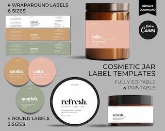 Cosmetic Jar Label Template Canva Editable, Printable Product Label Stickers, Body Scrub Moisturizer Cream Jar Label, Skincare Packaging Set