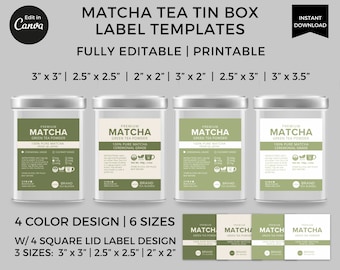 抹茶缶ラベルテンプレート（編集可能Canva）、茶缶ラベルステッカー
