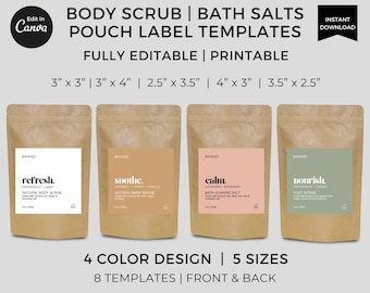 Bath Salts Pouch Label Template Editable Canva, Printable Body Scrub Label Stickers, Bath Soak Bag Labels, Custom Modern Skincare Packaging