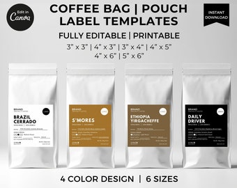 Editable Coffee Bag Labels Template Canva, Coffee Beans Pouch Label Stickers Printable, Custom Coffee Labels Packaging, Espresso Labels