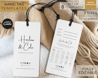 Editable Clothes Hangtags Template Canva, Printable Clothing Care Label Tags, Store Price Tag, Custom Thank You Card, Wash Instruction Guide