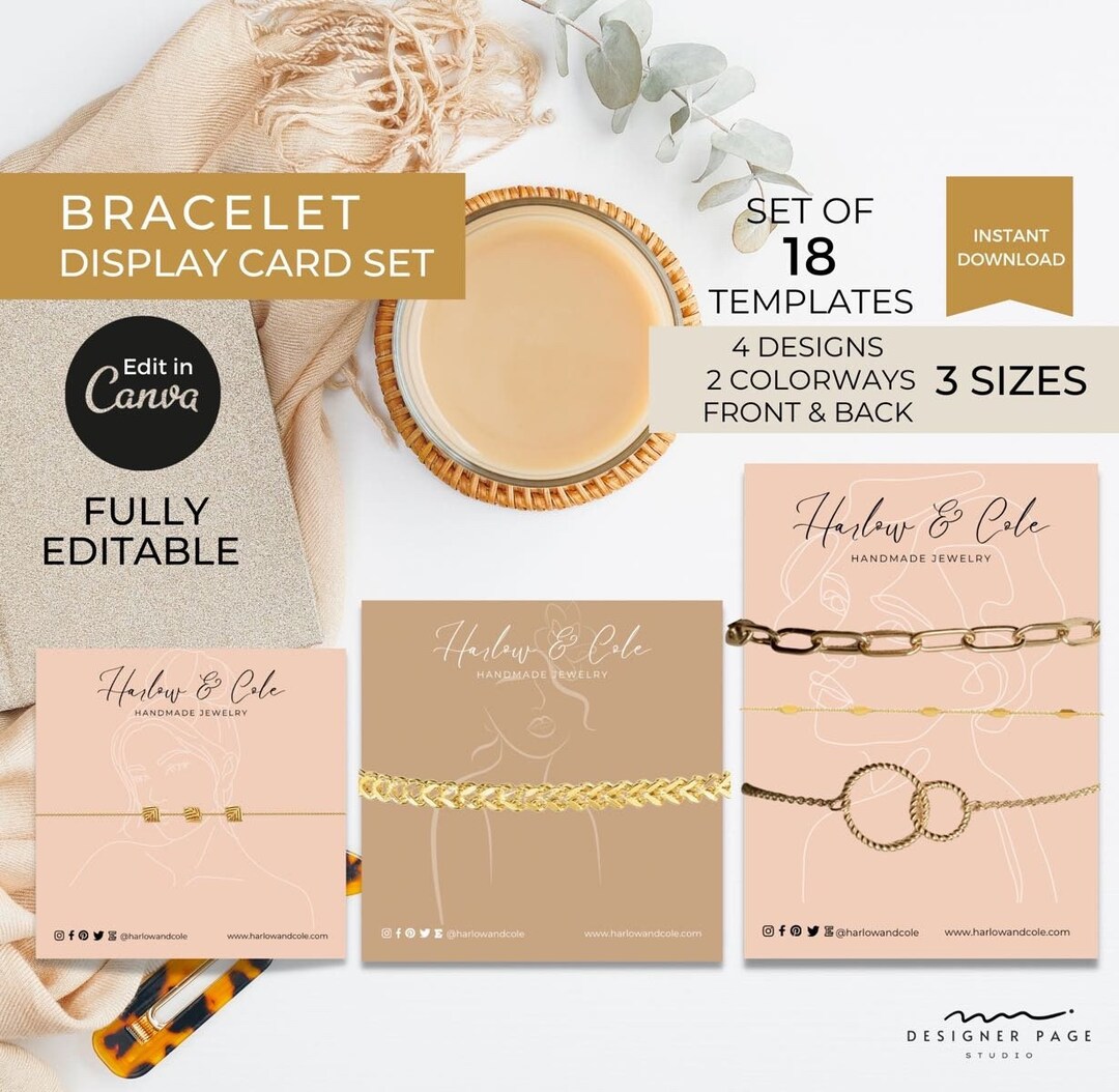 Editable Bracelet Display Card Template Canva, Printable Bracelet Label Editable Bracelet Display Card Template Canva, Printable Bracelet Label