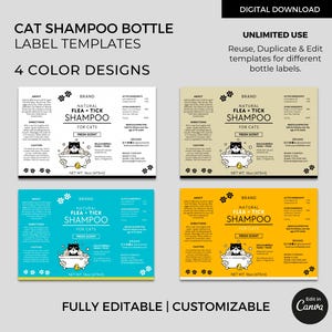 Cat Shampoo Bottle Labels Template Editable Canva, Anti Flea & Tick ...