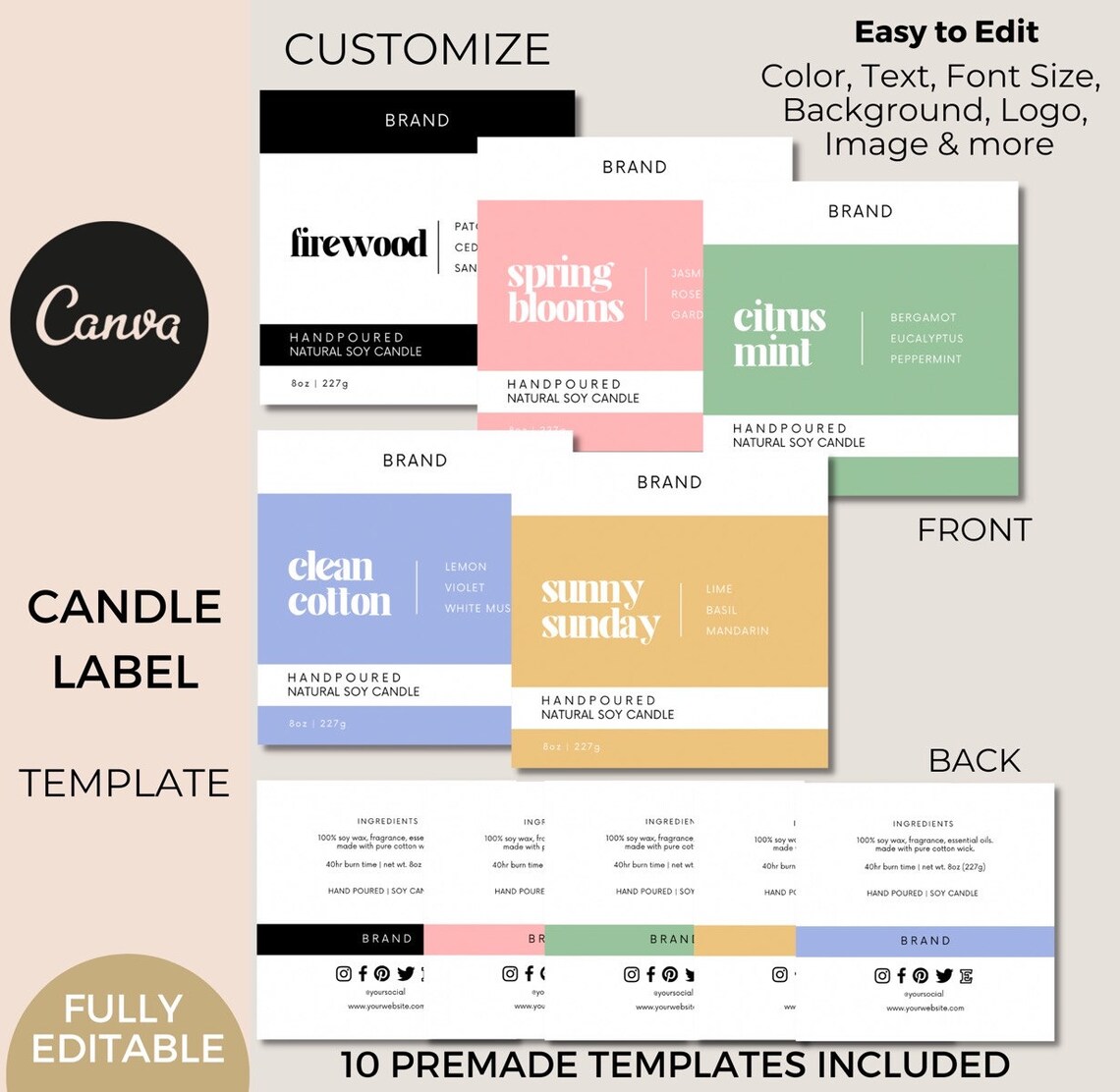 Modern Candle Label Template Canva Candle Labels Printable - Etsy
