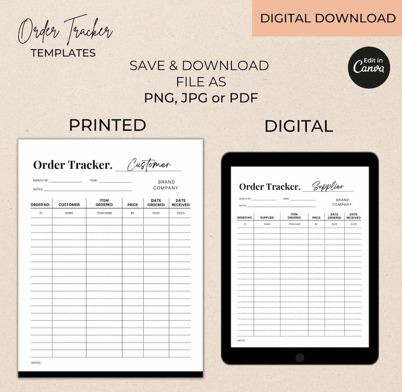 Printable Order Tracker Templates Canva Editable Supplier - Etsy