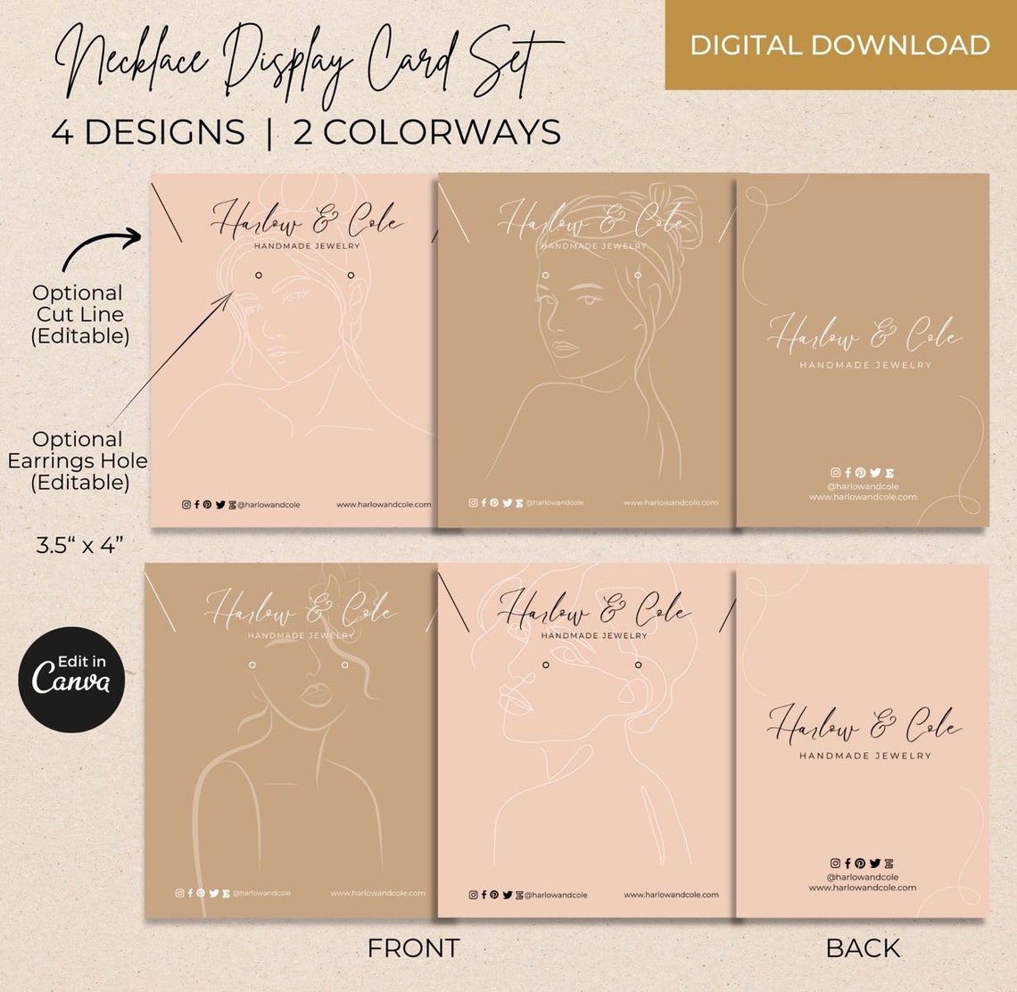 Editable Necklace Display Card Template Canva, Printable Necklace Tags, Jewelry Display Board ...