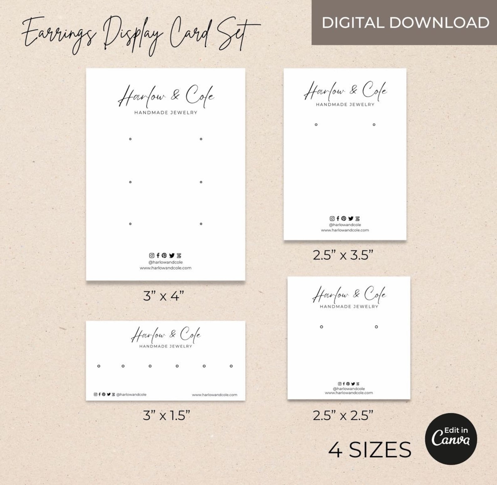 Editable Earrings Display Card Template Canva, Printable Earrings Label ...