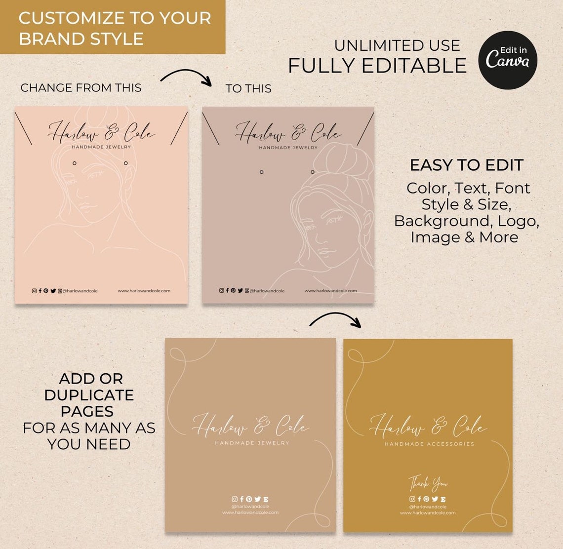 Editable Necklace Display Card Template Canva, Printable Necklace Tags, Jewelry Display Board ...