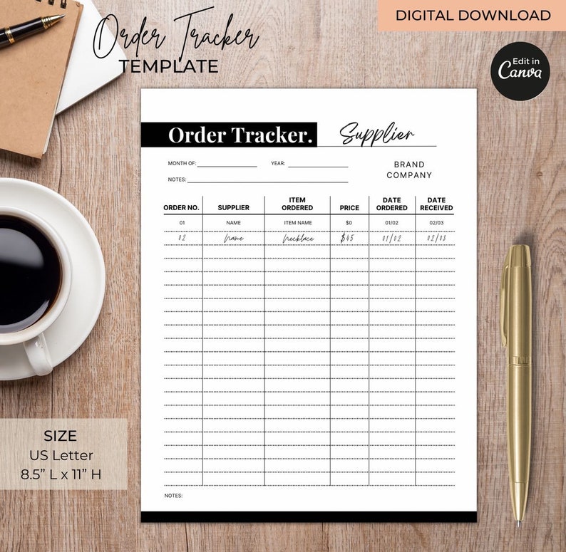 Printable Order Tracker Template Canva Editable Supplier Etsy Printable Order Tracker Template Canva Editable Supplier Etsy