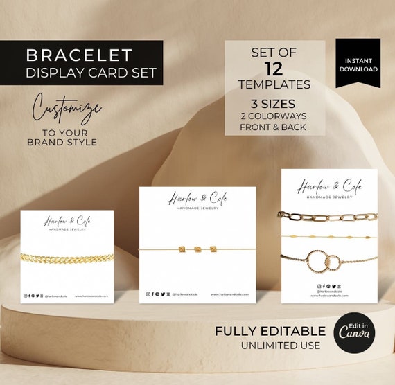 Bracelet Display Card Template Set, Printable Bracelet Cards Logo Template, Jewelry  Display, Bracelet Card, Bracelet Holder, Canva Template 