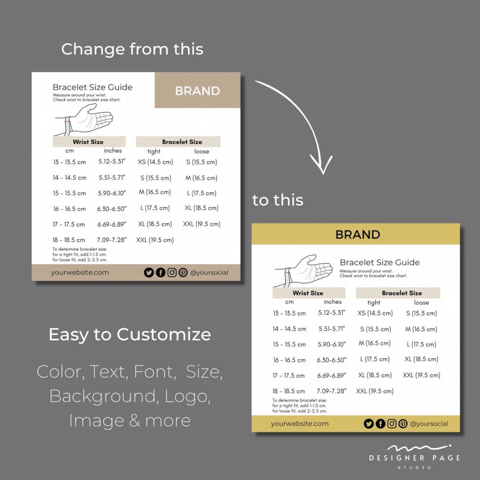 Bracelet Size Chart Template Editable Printable Jewelry - Etsy