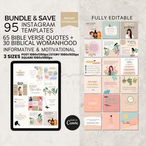 Bibel Vers Zitate Instagram Vorlagen Canva, Biblische Frau, Mentale Gesundheit Social Media Vorlagen Bearbeitbar, Inspirational Motivational Set