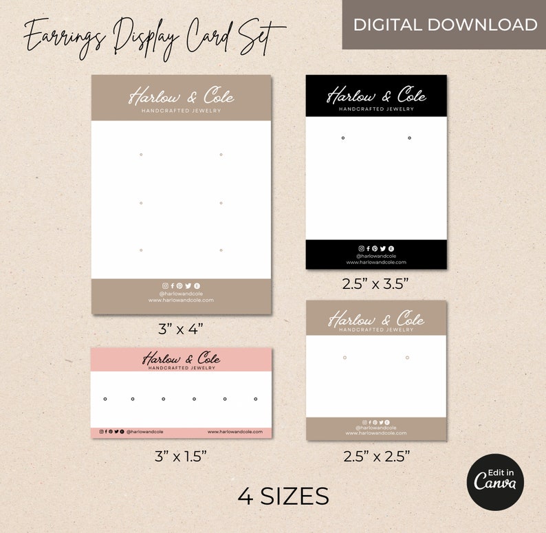 Earring Label Earrings Display Cards Template Canva Editable, Printable Earrings ...