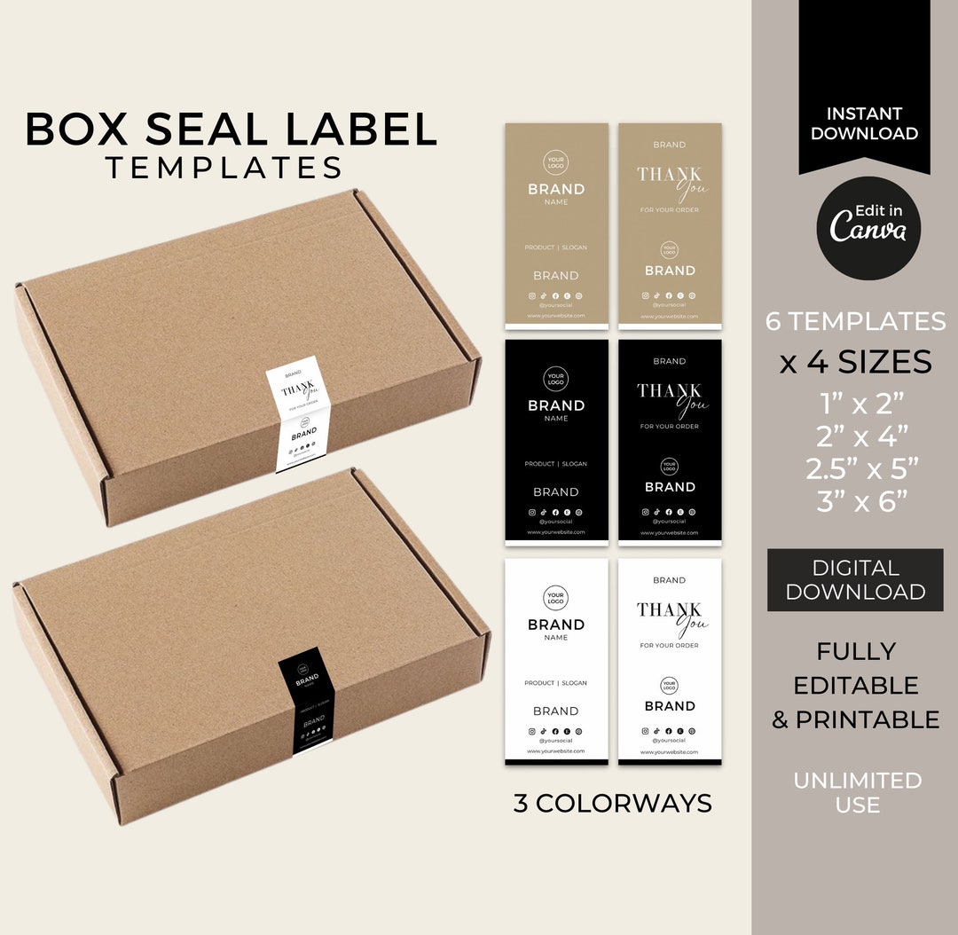 Box Seal Labels Template Editable Canva, Mailer Box Label Stickers