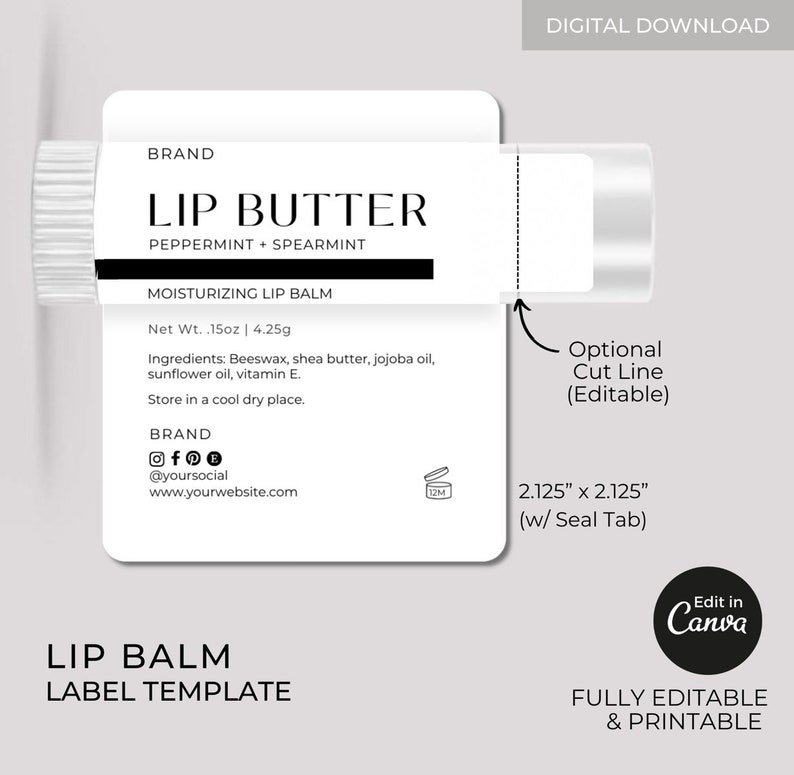 Editable Lipbalm Template Canva, Lip Balm Label Template, Printable Lip
