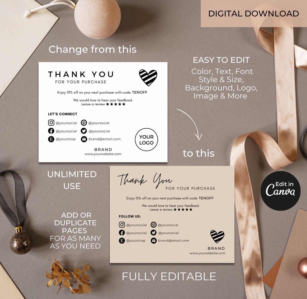 Thank You Card Template Editable Canva Printable Thank You - Etsy
