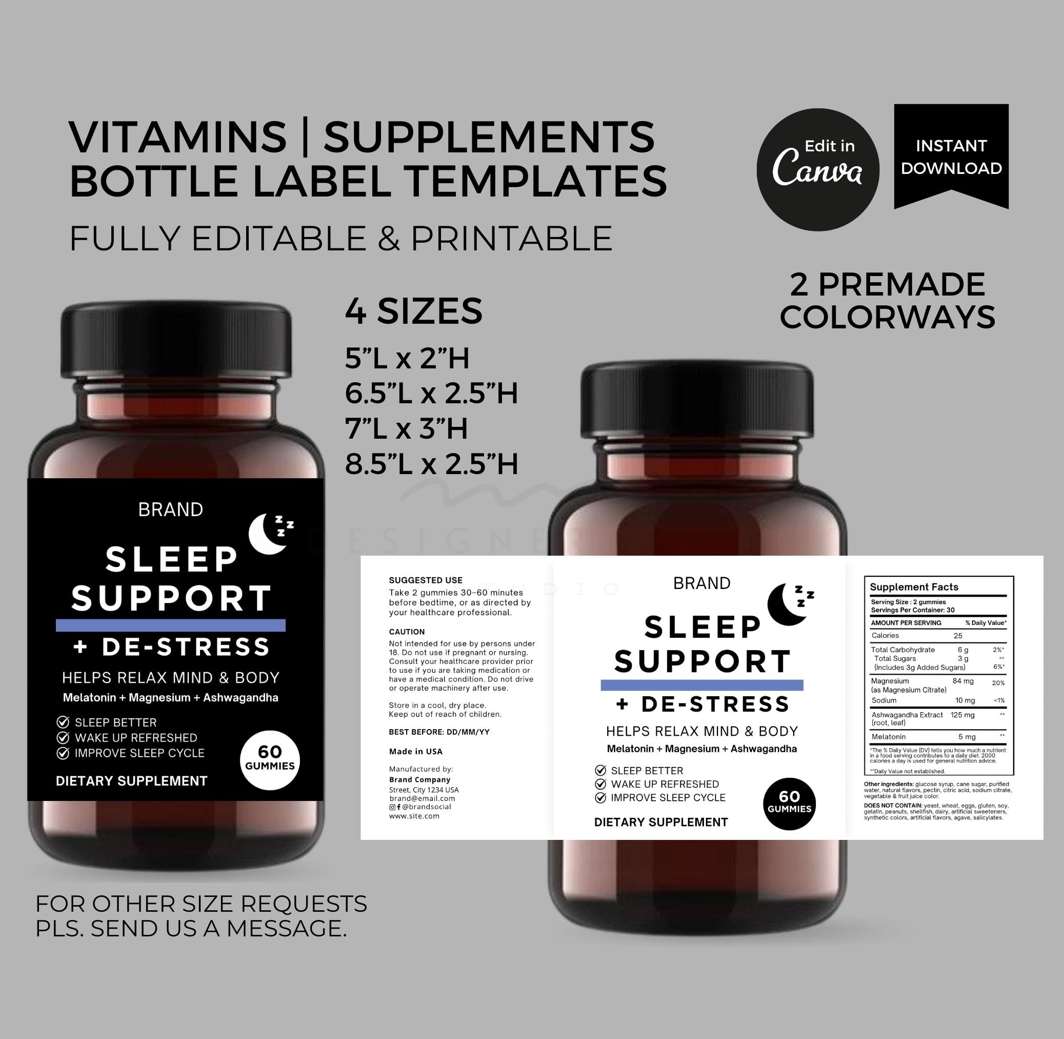 Supplement Sticker Vitamins Supplements Bottle Labels Template Canva Editable, Printable ...