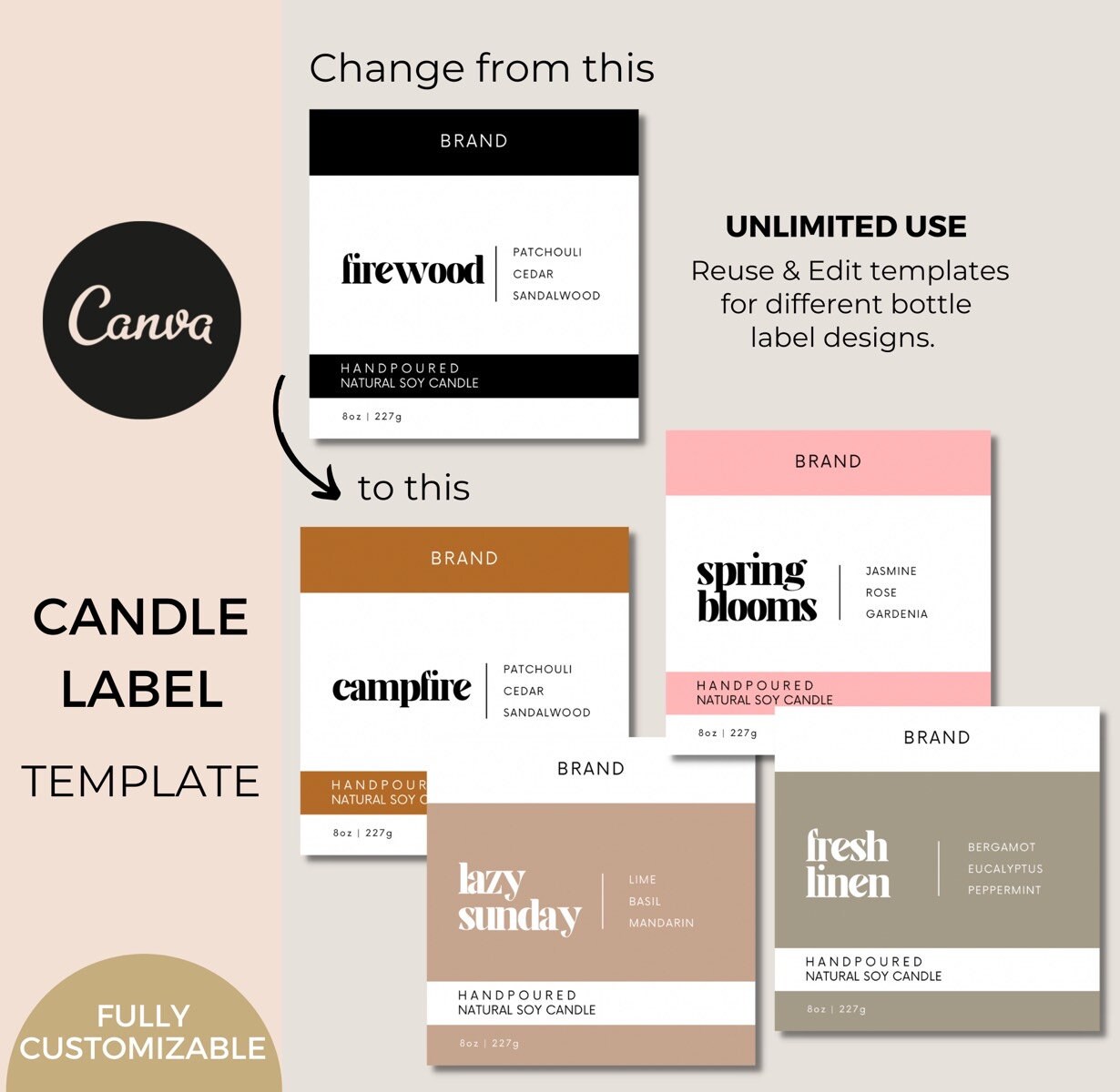 Modern Candle Label Template Canva Candle Labels Printable - Etsy