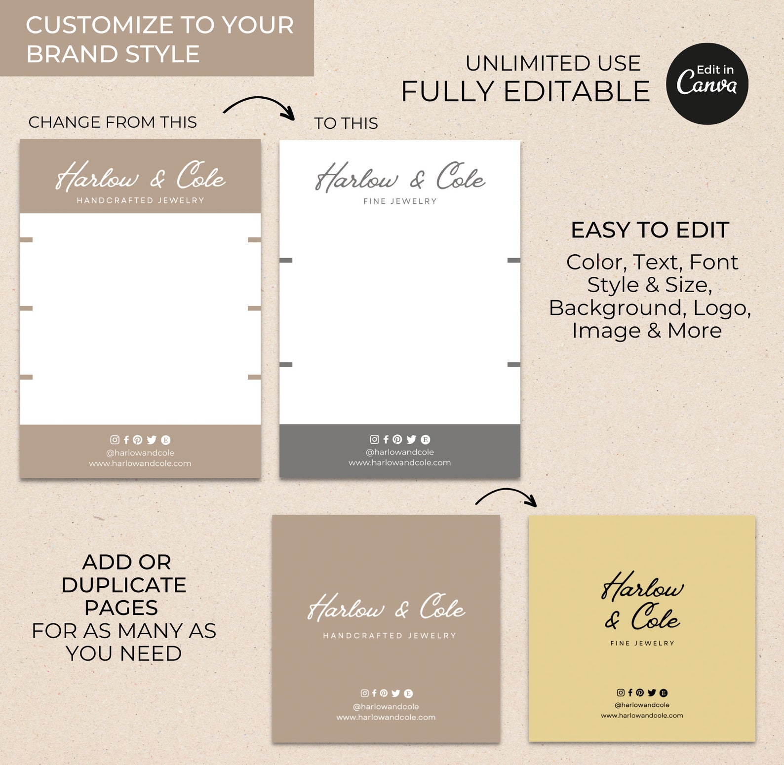 Editable Bracelet Display Card Template Canva Printable - Etsy