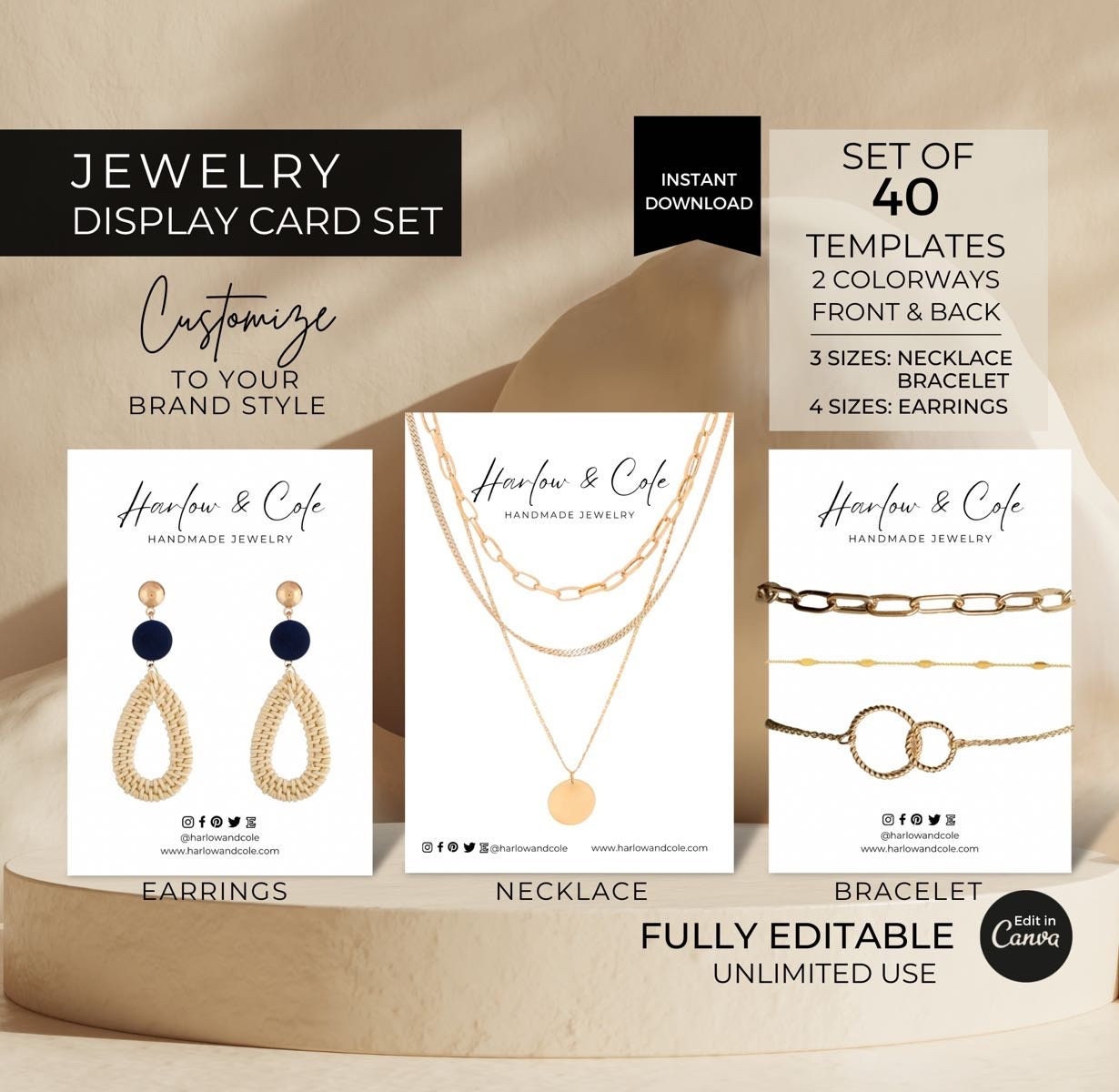 Editable Jewelry Display Card Template Canva, Printable Earrings