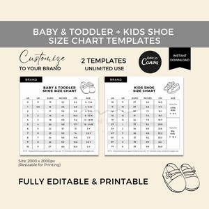 Bewerkbare sjabloon maattabel baby-peuterschoenen Canva, maattabel kinderschoenen, maattabel kinderschoenen, maattabel kinderschoenen, aangepaste schoenmaattabel voor kinderen