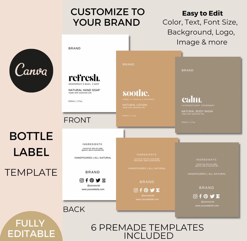 Hand Soap Bottle Labels Template Editable Hand Wash Body Etsy