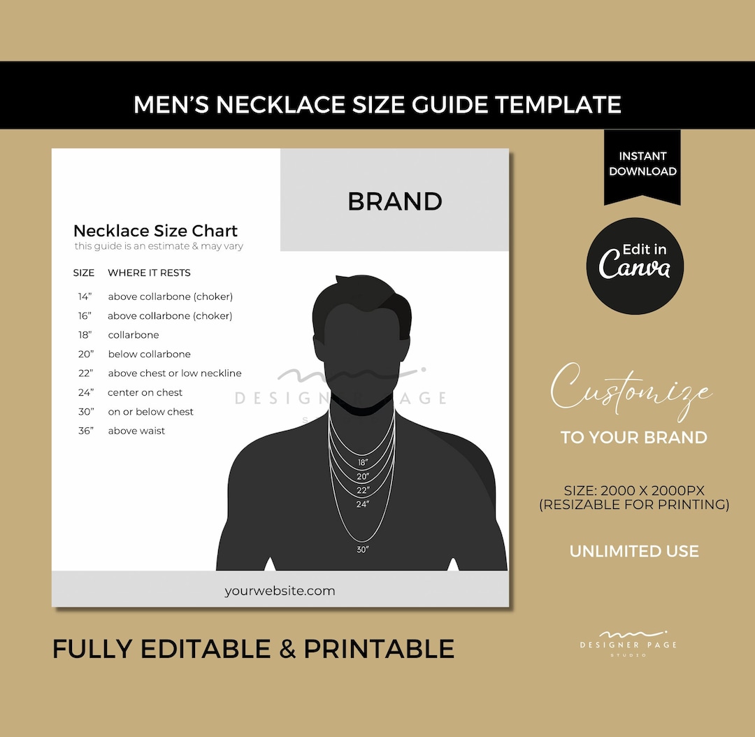 Editable Men’s Necklace Size Chart Template Printable Necklace Size