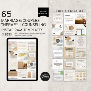 カップルセラピーのInstagramテンプレート編集可能なCanva、セラピスト向け結婚カウンセリングソーシャルメディアテンプレート、カップルカウンセリング、名言
