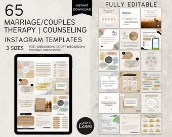 Couples Therapy Instagram Templates Editable Canva, Marriage Counseling Social Media Templates for Therapist, Couples Counselling, Quotes